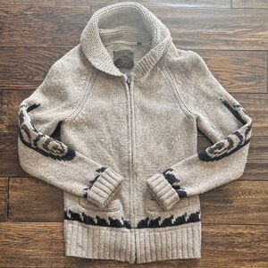 TNA - Cozy Zip Front Shawl Collar Sweater Jacket in Taupe with Black Accent